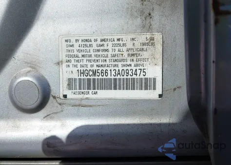 2003 Honda Accord 2.4 Ex z USA, uszkodzony, nr VIN 1HGCM56613A093475